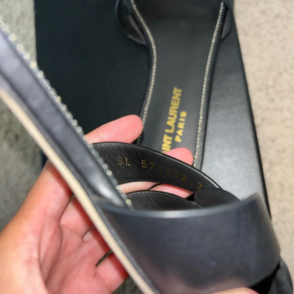 Saint Laurent Black Leather Slide Sandals - Picture 5 of 7